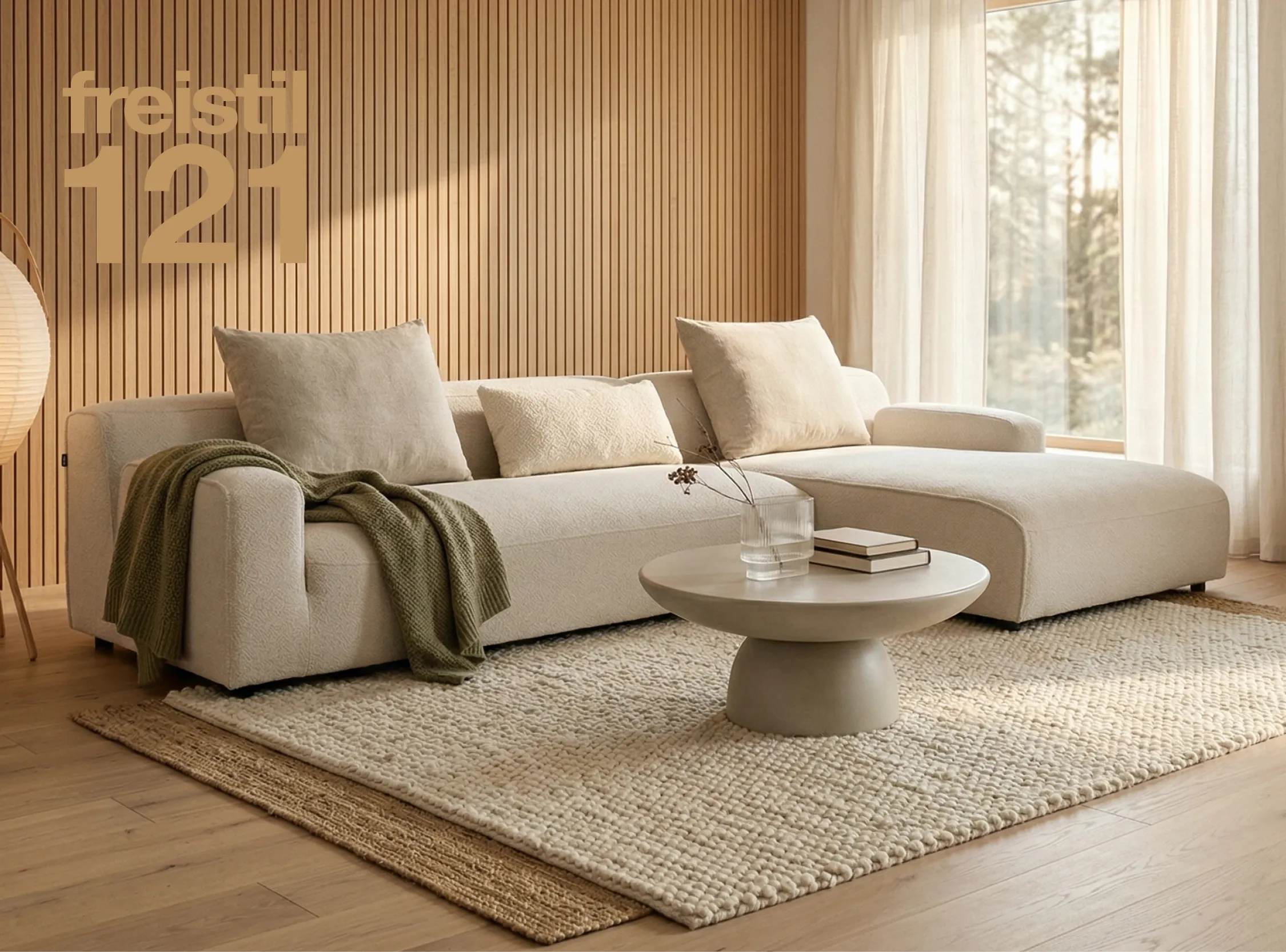 sofa, wohnzimmer, beige, vorhänge, couchtisch, 
