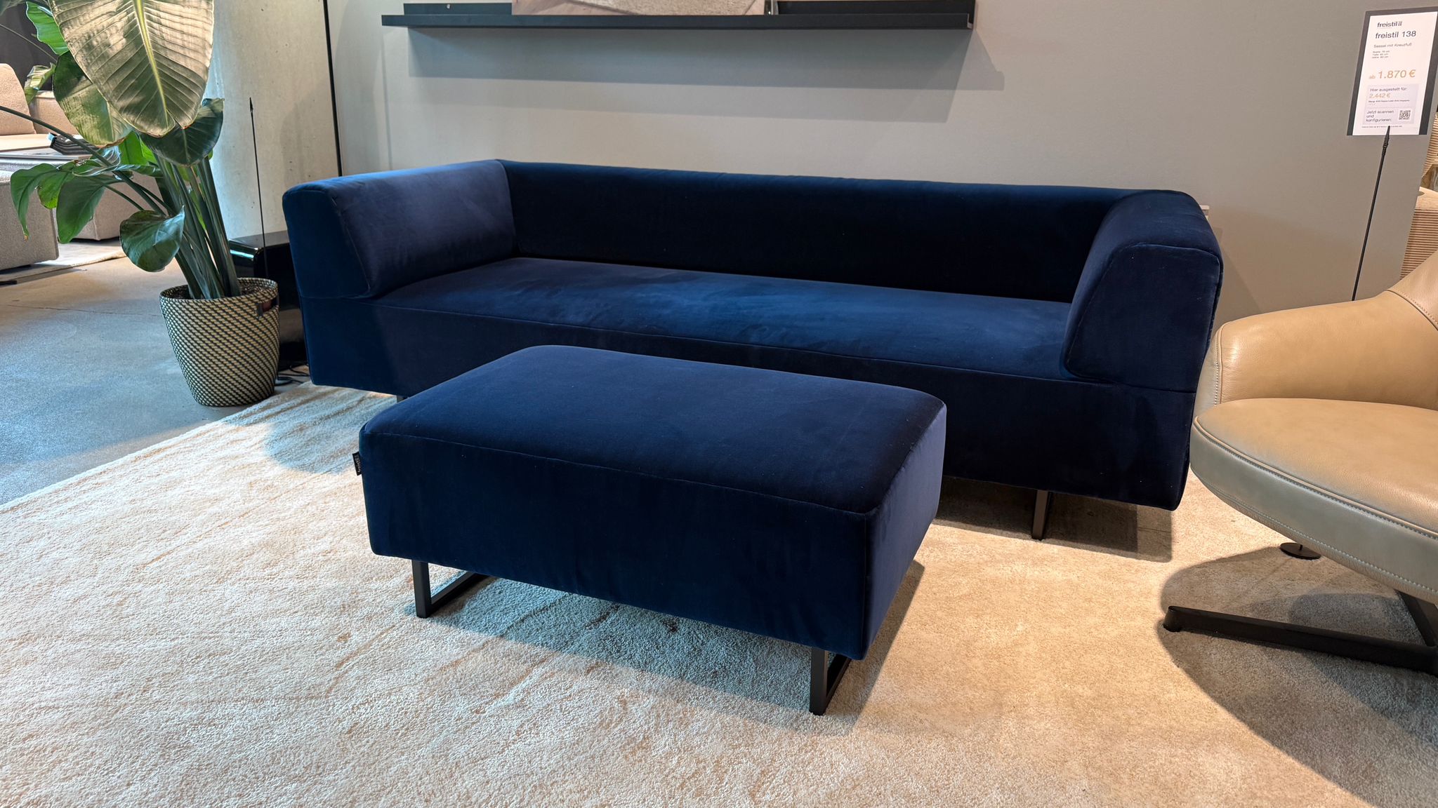 Sofa, Dunkelblau, Ledersofa, Sitzgruppe, Ottomane, Sofa, Wohnzimmerstuhl, Stoffsofa, Nachtblau, Pouf, 