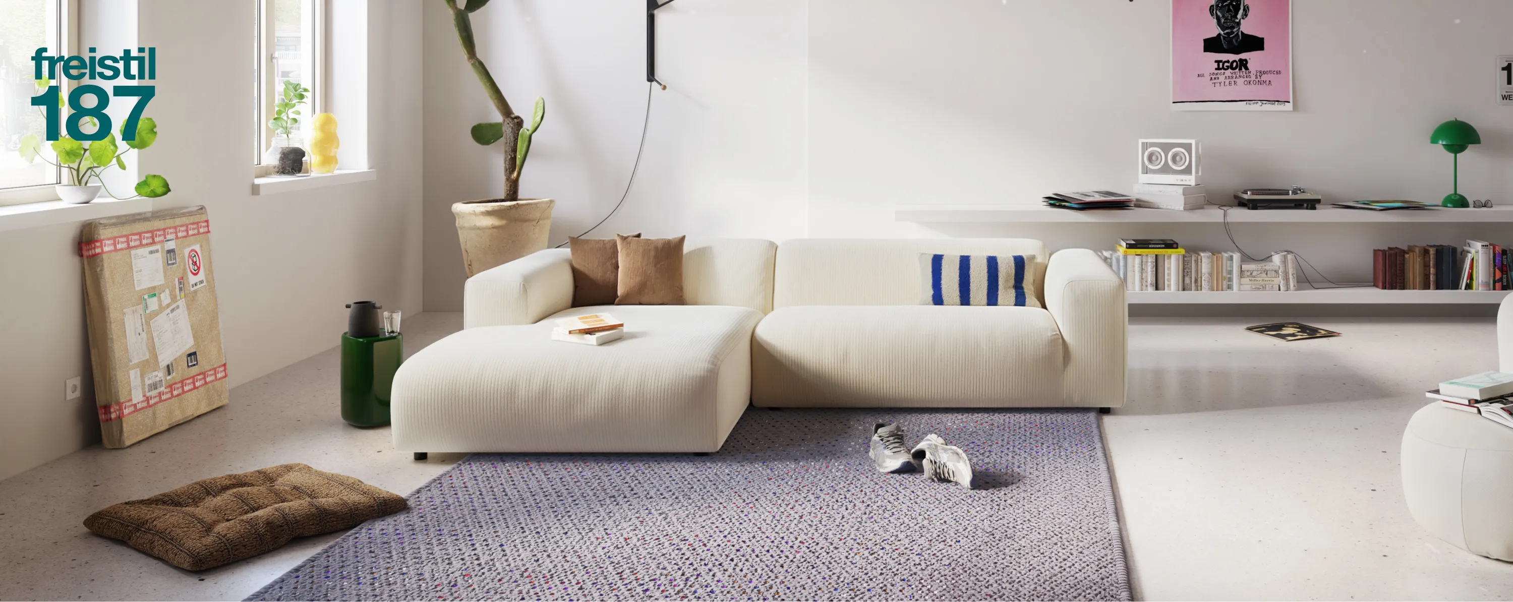 Sofa, Wohnzimmer, Sofakissen, Teppich, Pflanze, 