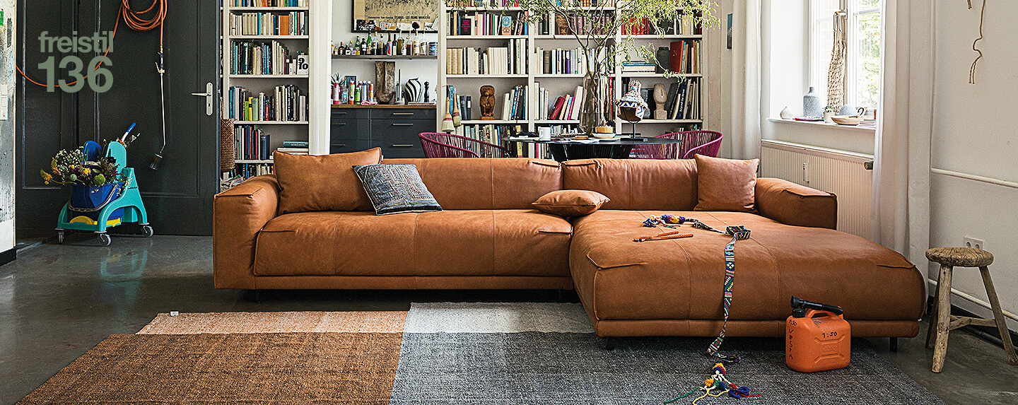 freistil Rolf Benz, Sofa freistil 136, Ledersofa im Wohnzimmer