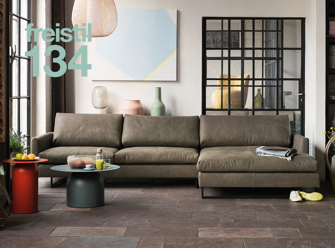 freistil Rolf Benz, Sofa freistil 134, Ledersofa im Wohnzimmer