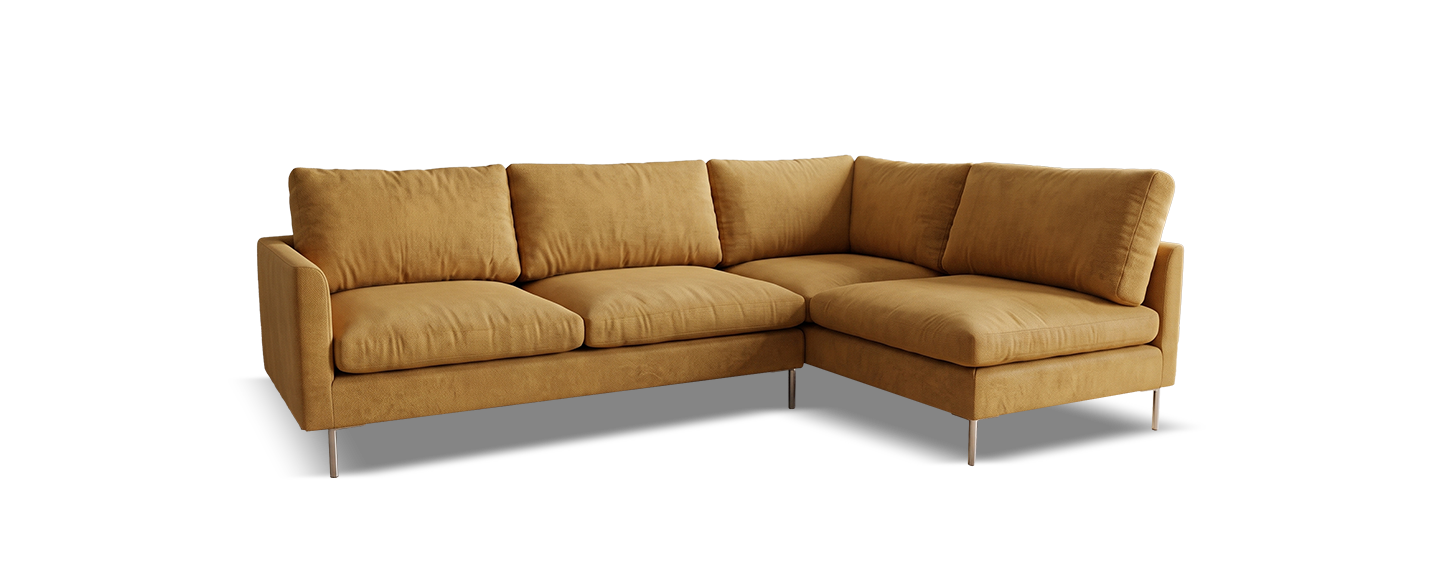 Ecksofa, Stoffbezug, Ockerfarben, L-förmig, Metallfüße, 