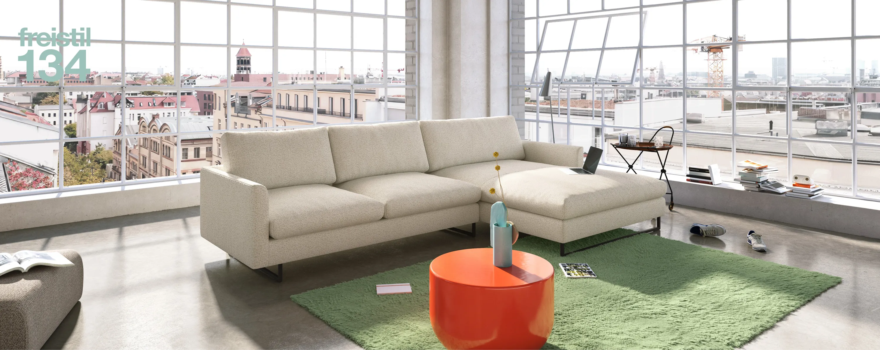 sofa, sectional, beige, fabric, wohnzimmer, 