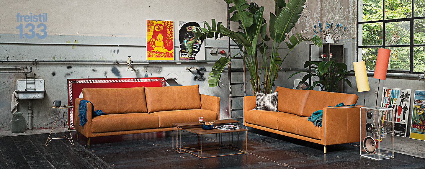 freistil Rolf Benz, Sofa freistil 133, Ledersofa im Wohnzimmer